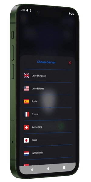 NadiVPN app screenshot on a smartphone, showing a secure connection