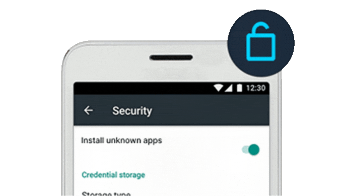 Animation showing how to enable unknown sources in Android settings